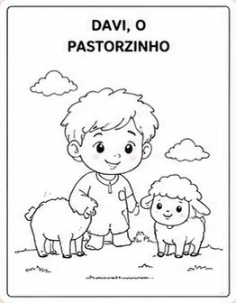 Ilustração para colorir da história Davi, o pastorzinho