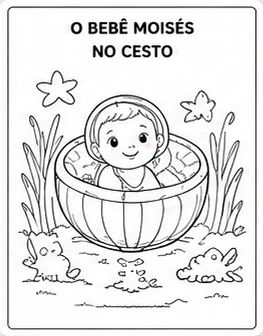 Ilustração para colorir da história O bebê Moisés no cesto